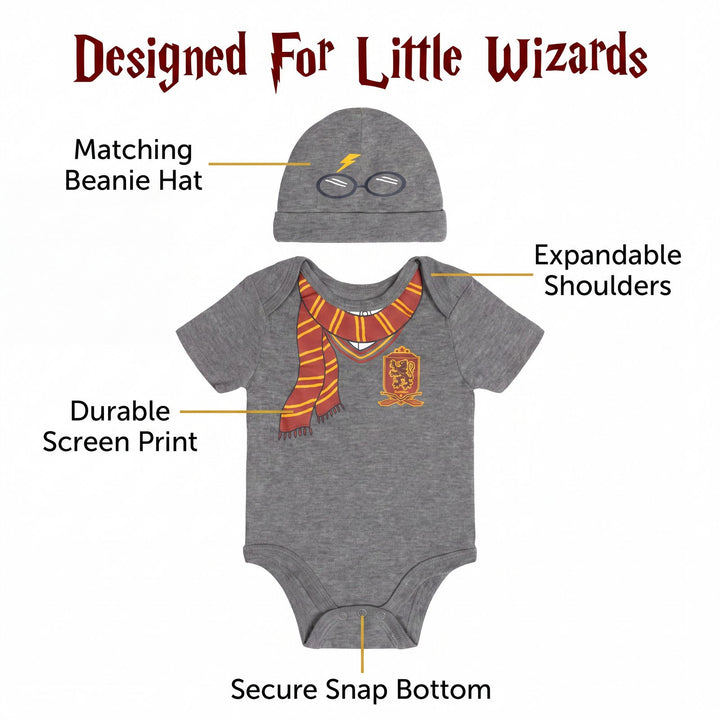 Harry Potter Baby 2-Piece Cosplay Bodysuit and Hat Set Grey