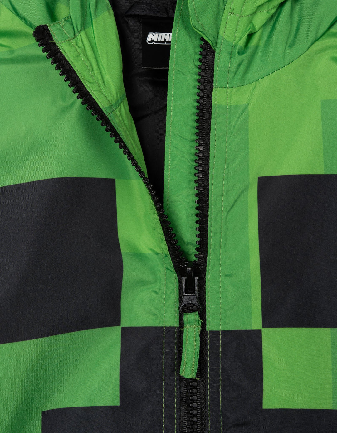 Minecraft Creeper Boys' Plush Lined Hooded Windbreaker Jacket Green