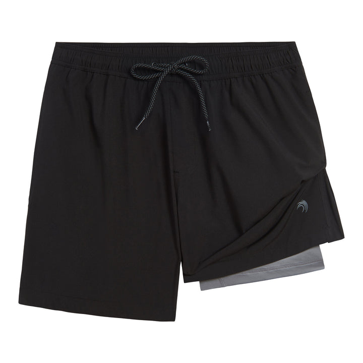 Dreamwave Men's Compression Liner Swim Trunks with Phone Pocket 7 inch Inseam Anti Chafing Static Black