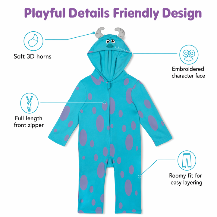 Monsters Inc. Sulley Boys' Cosplay Hooded One Piece Teal Purple