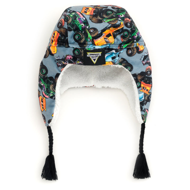 Monster Jam Boys' Fleece Beanie with Ear Flaps Charcoal