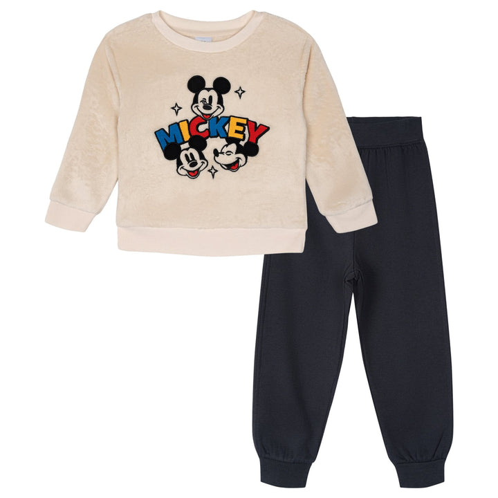 Disney Mickey Mouse Boys' Fleece Sweatshirt and Plush Pants Set Cream Navy