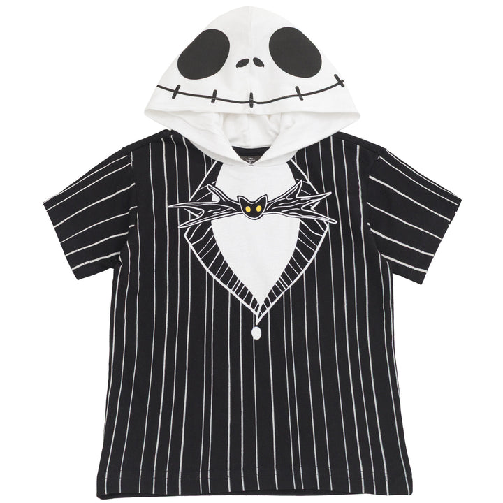 Nightmare Before Christmas Jack Skellington Men's Cosplay Short Sleeve Hooded T-Shirt Pinstripe Black