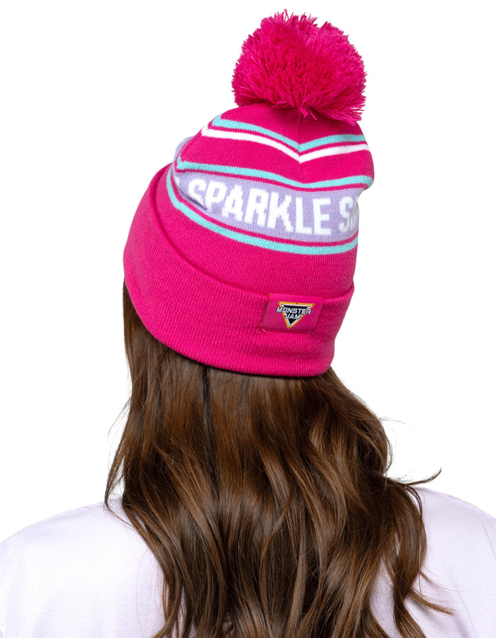Monster Jam Sparkle Smash Women's Knit Beanie Hat Fuchsia