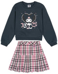 Hello Kitty Kuromi Girls' Fleece Sweatshirt and Pleated Skirt Set Charcoal