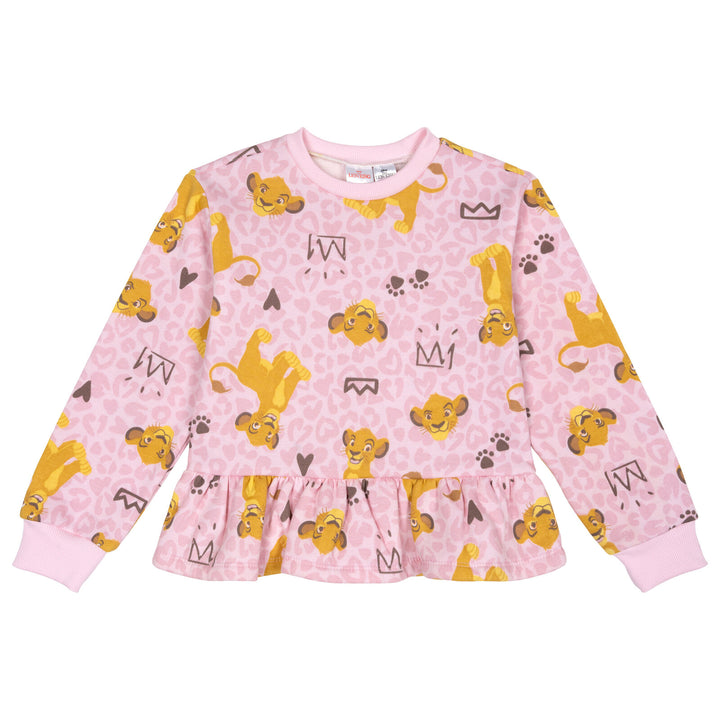 Disney Lion King Simba Girls' Fleece Sweatshirt and Pants Set Pink Leopard