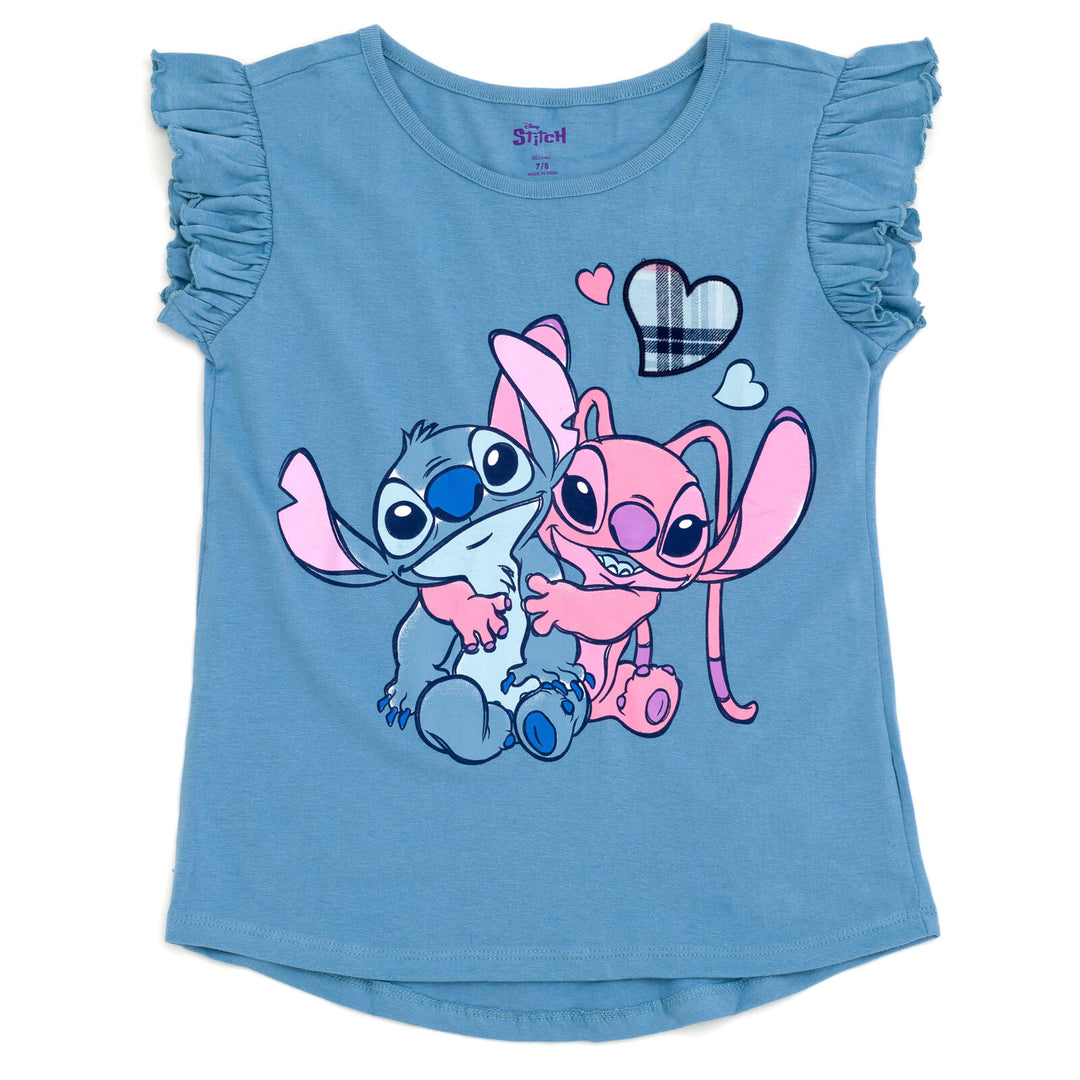 Lilo & Stitch Girls' 2-Piece T-Shirt and Plaid Skirt Set Blue Angel