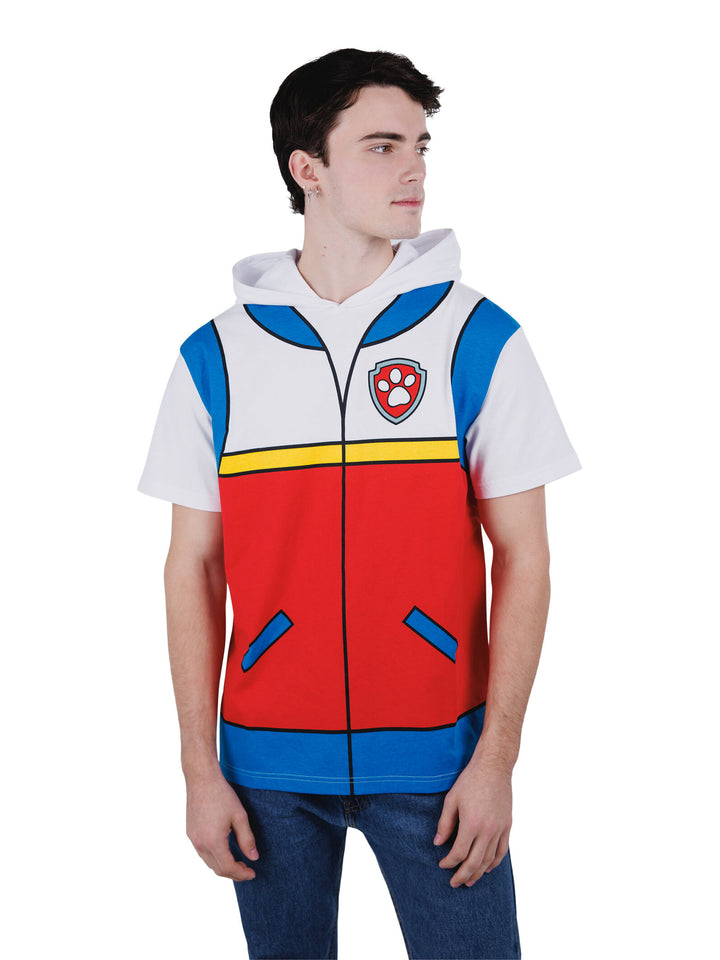Paw Patrol Ryder Adult Men or Women Cosplay Hooded T-Shirt Red Blue