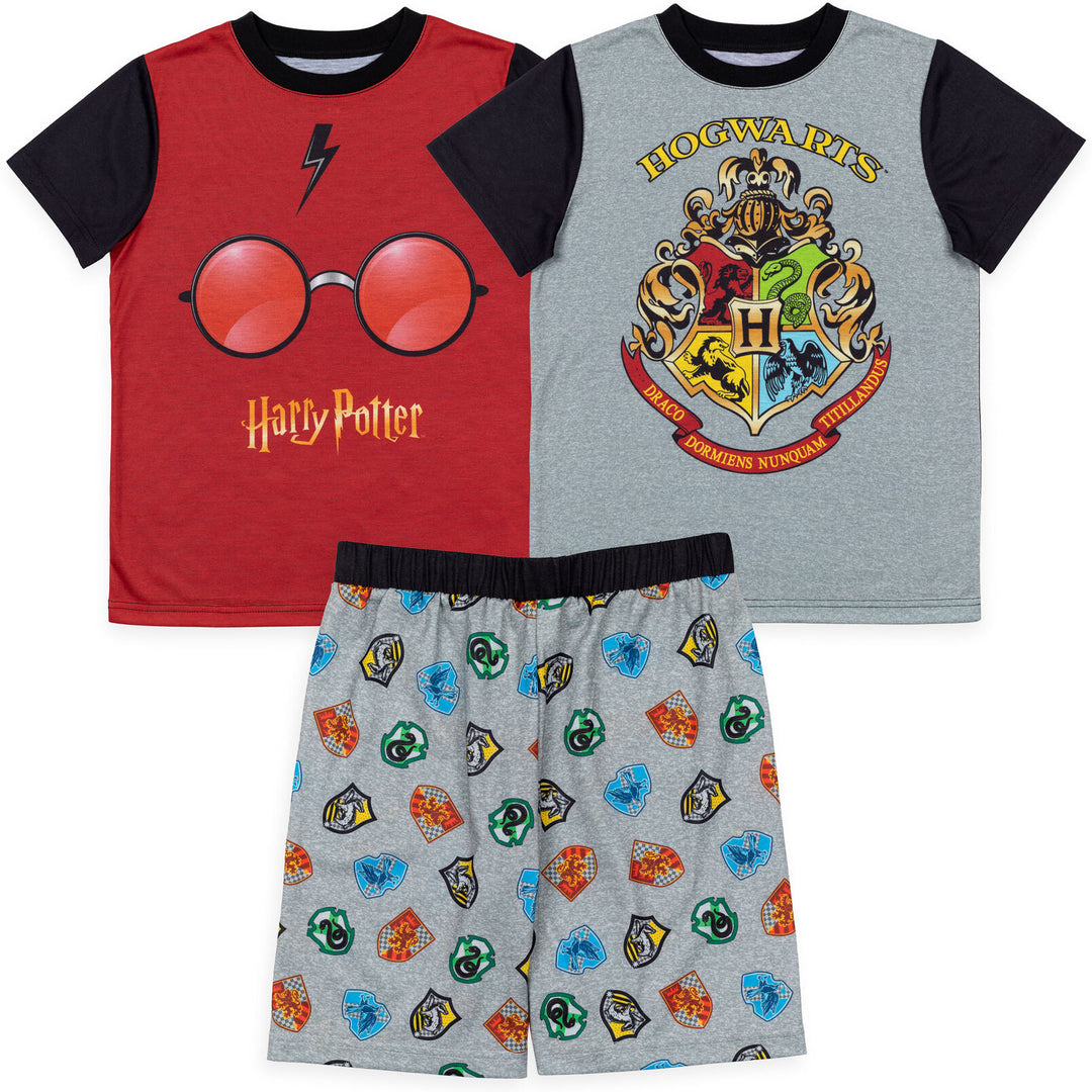 Harry Potter Little Boys' 3-Piece Short Sleeve Pajama Set Red Heather Gray