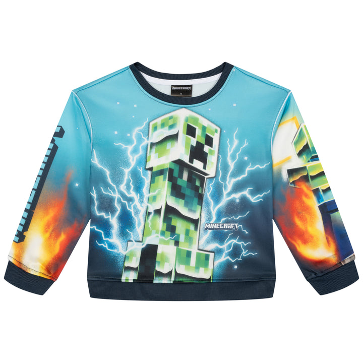 Minecraft Boys' Fleece 2-Piece Sweatshirt and Pants Set Dark Navy Creeper