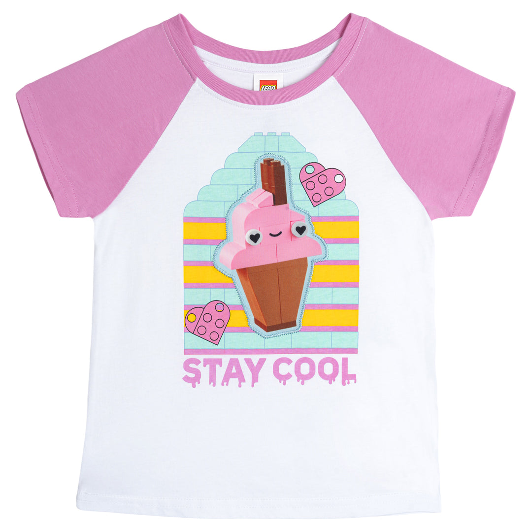 LEGO Girls' Short Sleeve T-Shirt White Pink Raglan