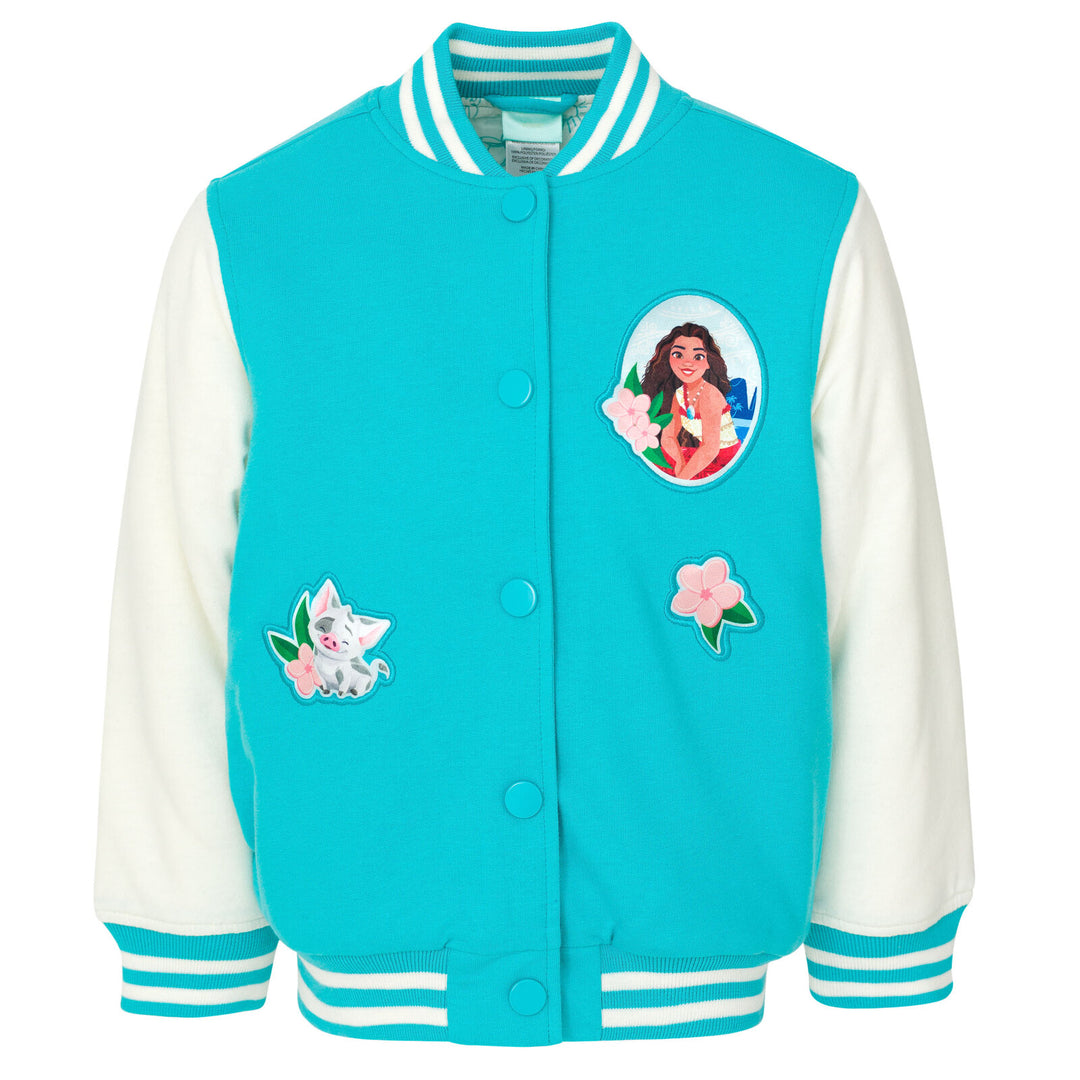 Disney Moana Girls' Varsity Bomber Jacket Teal