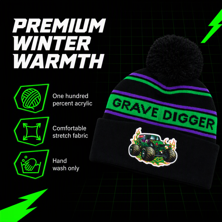 Monster Jam Grave Digger Matching Family Knit Beanie Hat Black