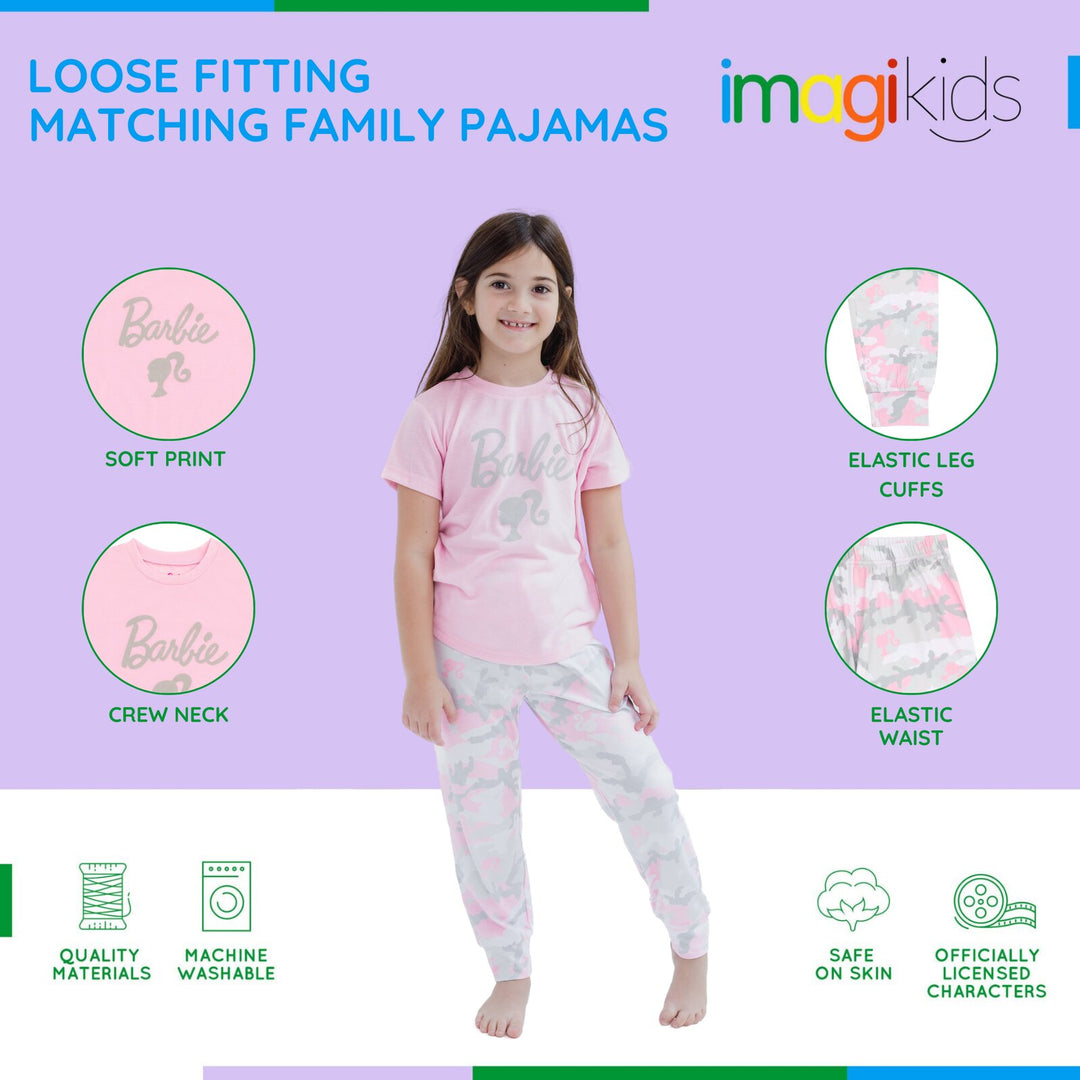 Barbie Girls' 2-Piece Pajama Shirt and Pants Set Rose Pink Camo
