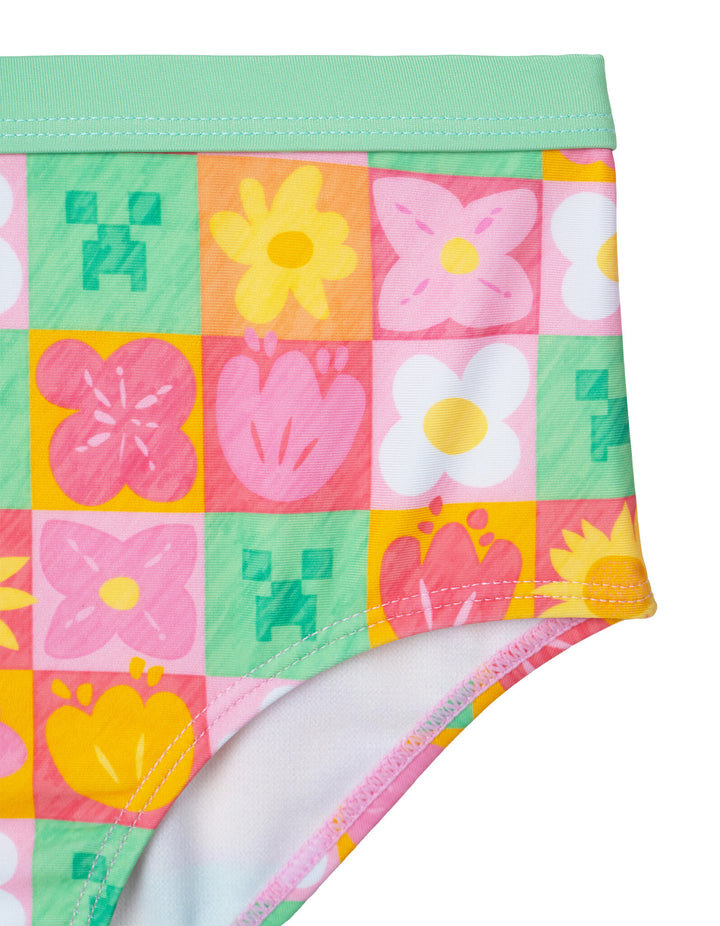 Minecraft Girls' Cropped 2-Piece Rash Guard and Bikini Set Creeper Pink Green
