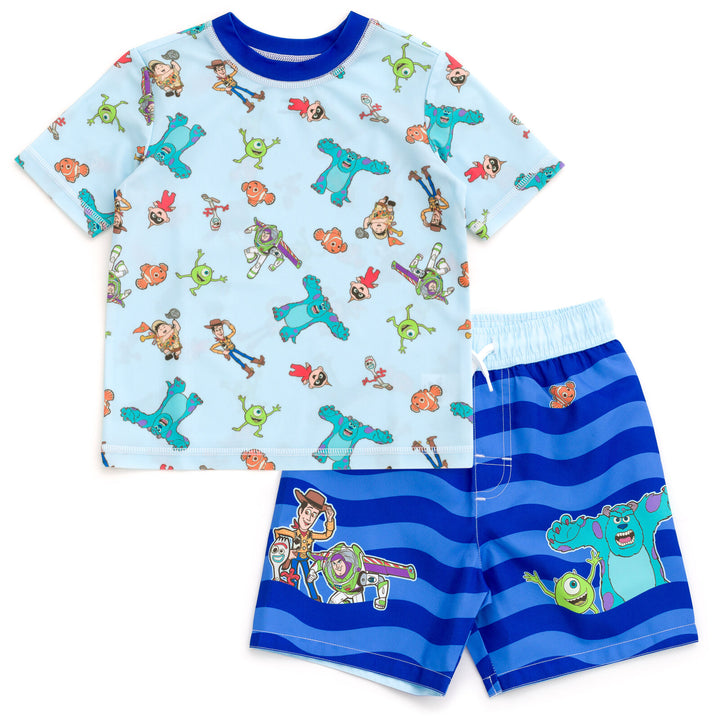 Disney Pixar Boys' 2-Piece Rash Guard and Swim Trunks Set Sky Blue