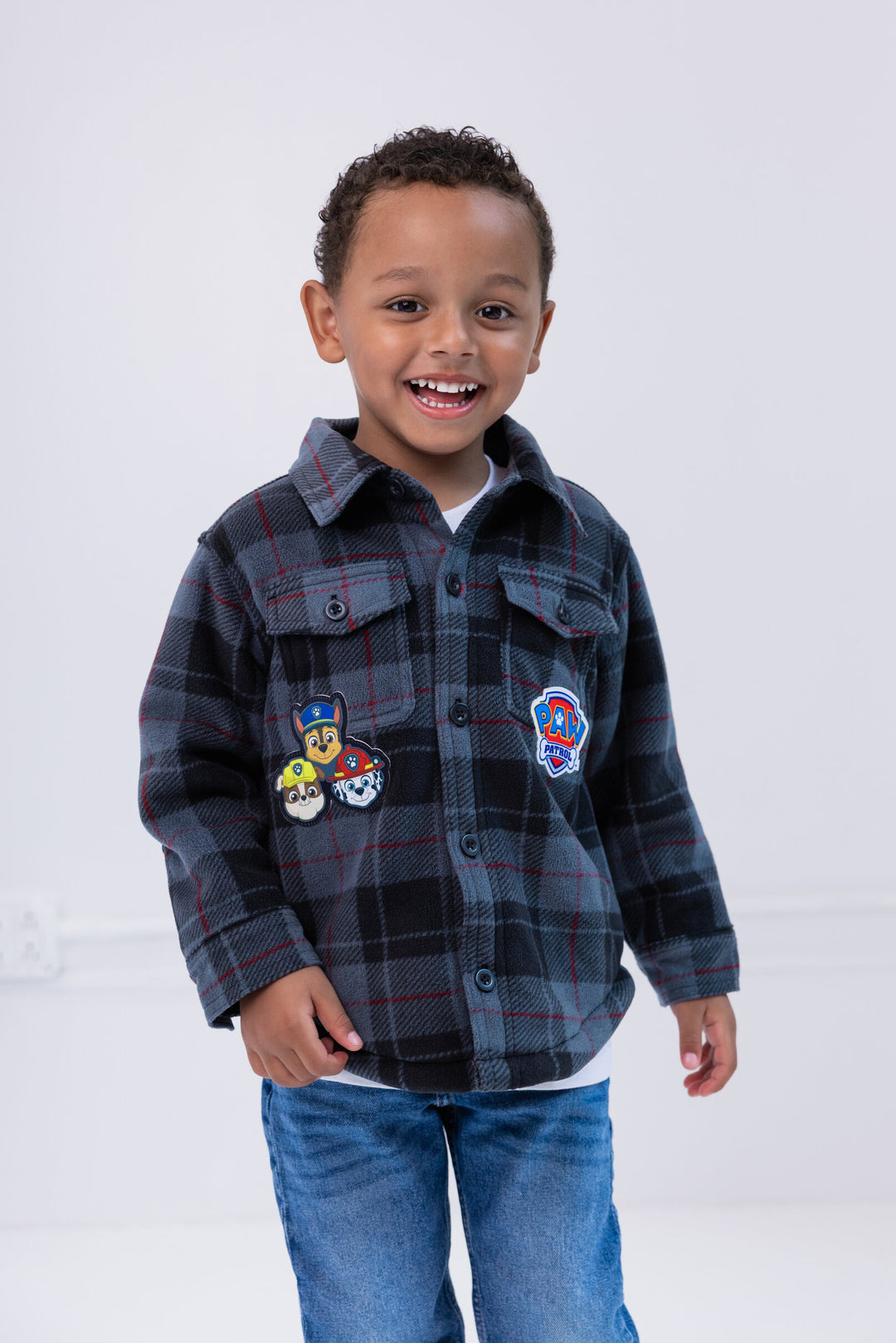 Paw Patrol Toddler Boys' Faux Shearling Shacket Chase Marshall Plaid