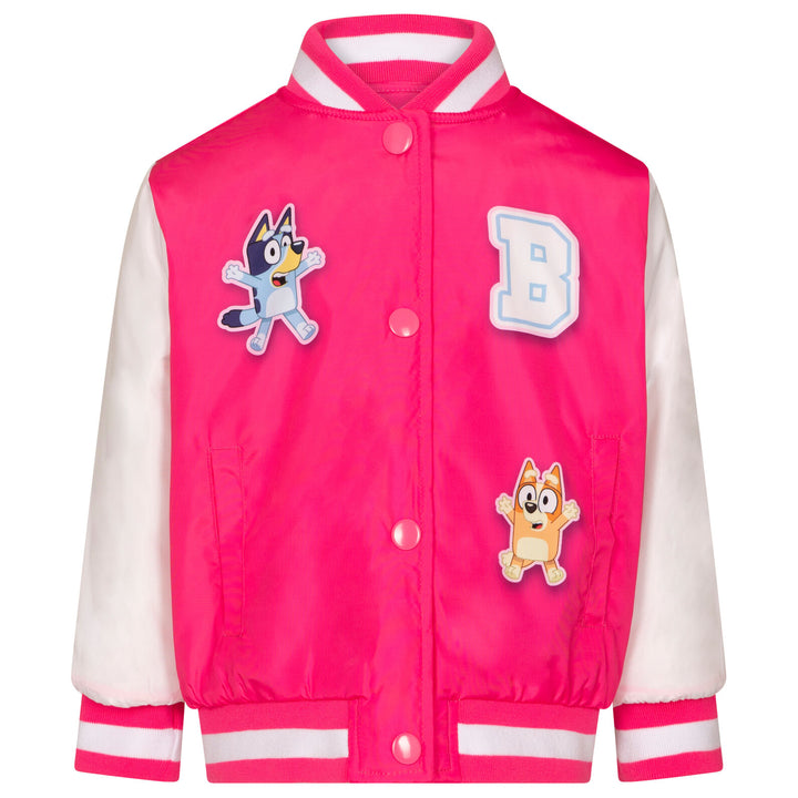 Bluey Girls' Varsity Bomber Jacket Bingo Pink