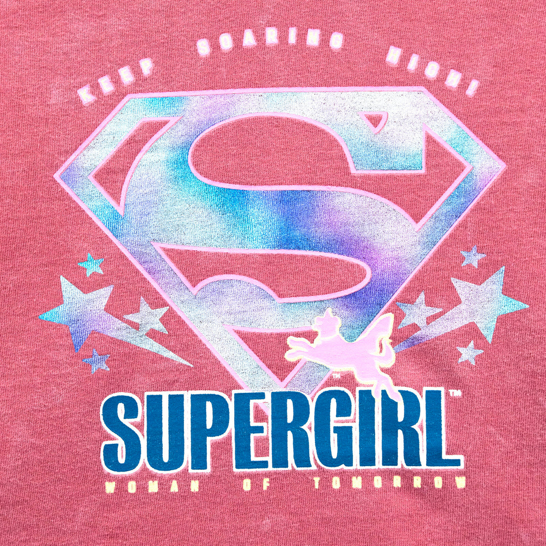DC Comics Justice League Supergirl Girls' Cropped 2-Piece T-Shirt and Skort Set Pink Wash