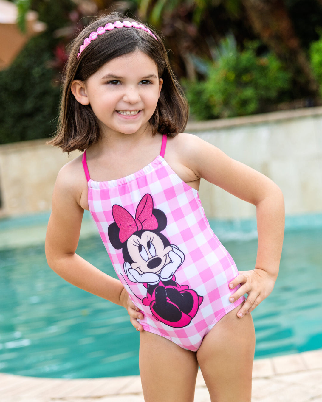 Minnie Mouse Girls' Sleeveless One Piece Bathing Suit Pink Gingham