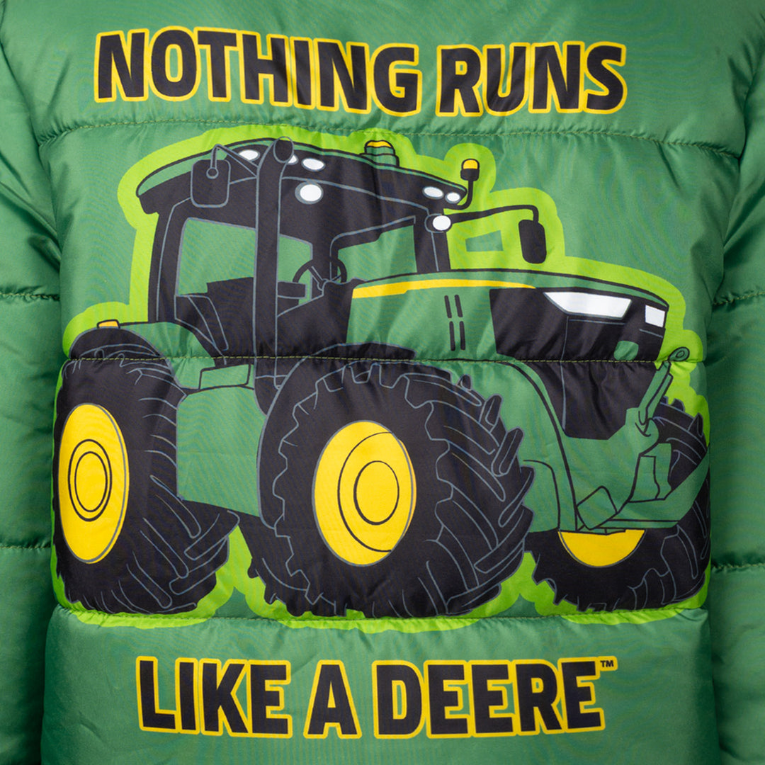 John Deere Boys' Hooded Puffer Jacket Green Chase and