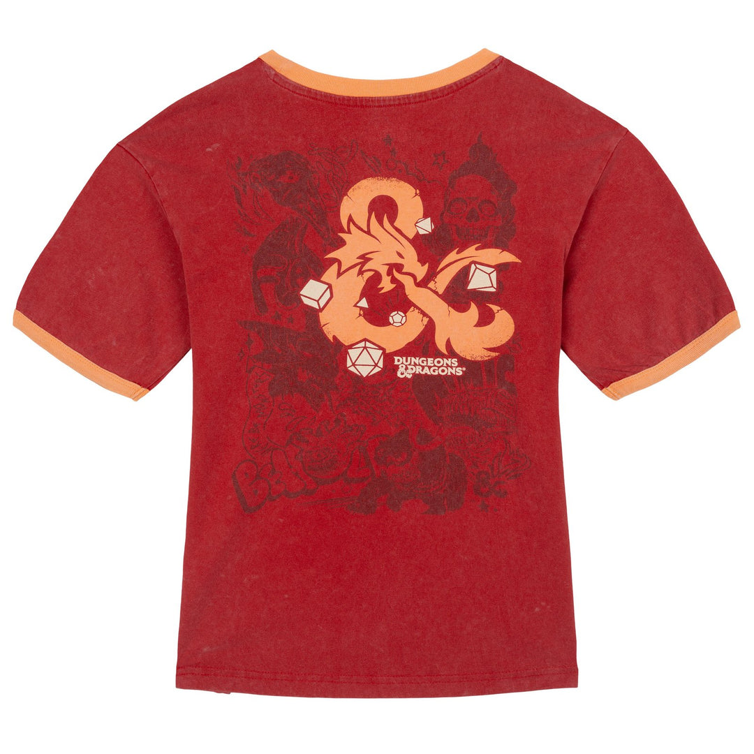 Dungeons & Dragons Graphic Logo Ringer T-Shirt Mottled Red Coral