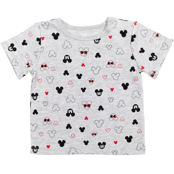 Disney Mickey Mouse Baby Boys' 3-Piece Shortall, T-Shirt and Hat Set Red Grey