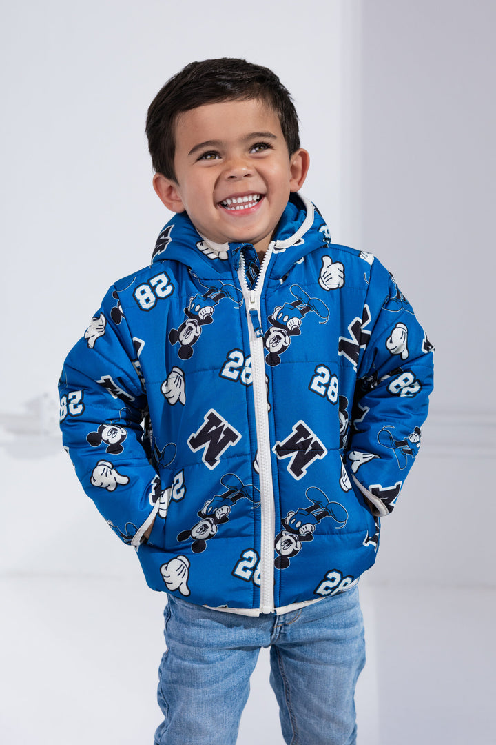 Disney Mickey Mouse Boys' Hooded Zip-Up Puffer Coat Navy