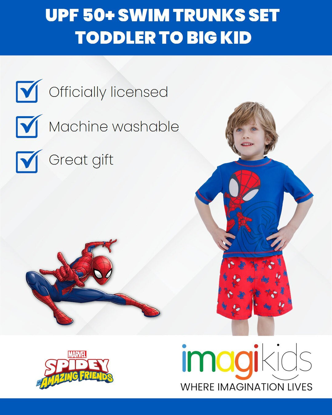 Marvel Spidey and His Amazing Friends Quick-Dry Swim Trunks with Mesh Liner Blue