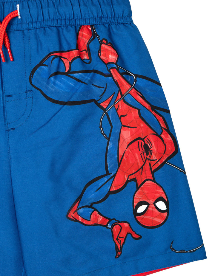 Marvel Spider-Man Boys' Long Sleeve Rash Guard and Swim Trunks Set Red Navy
