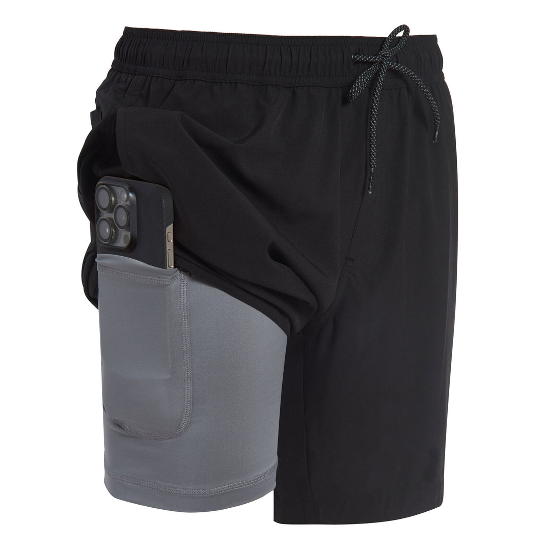 Dreamwave Men's Compression Liner Swim Trunks with Phone Pocket 7 inch Inseam Anti Chafing Static Black