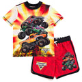 Monster Jam Boys' UPF 50+ 2-Piece Rash Guard and Swim Trunks Set Fiery Orange