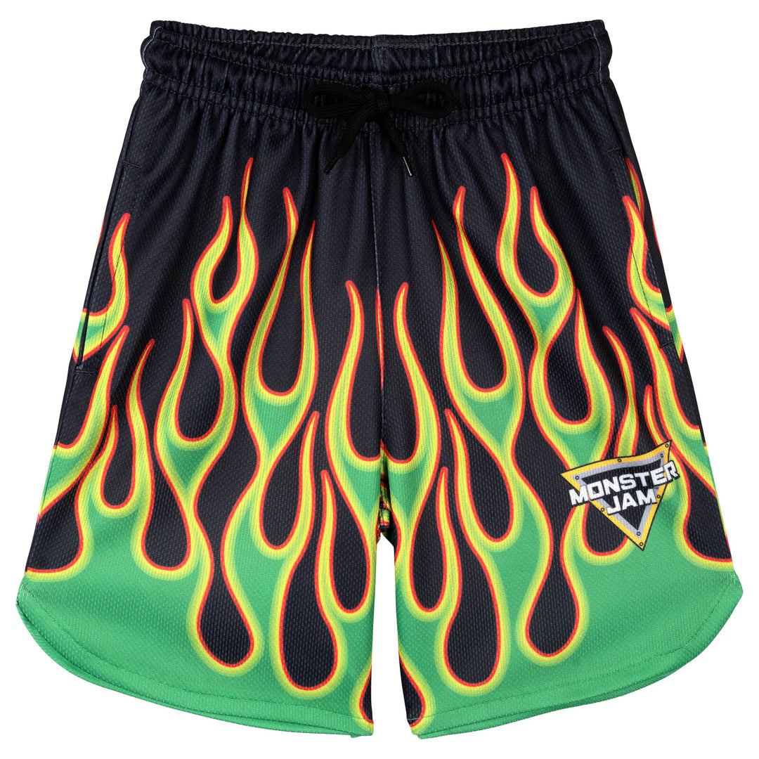 Monster Jam Grave Digger Boys' Athletic 2-Piece T-Shirt and Shorts Set Flames