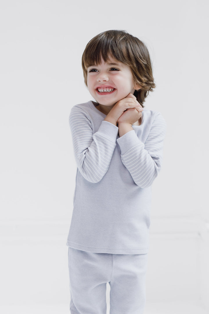Cozeeme Boys' Loungewear 2-Piece Tee and Pants Set Heather Gray Stripe