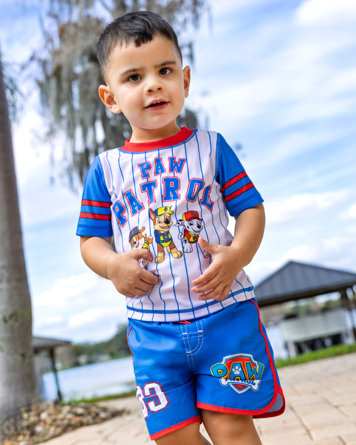 Nickelodeon Paw Patrol 2-Piece Rash Guard and Swim Trunks Set Blue Pinstripe