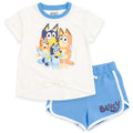Bluey Girls' 2-Piece T-Shirt and Dolphin Shorts Set Family White