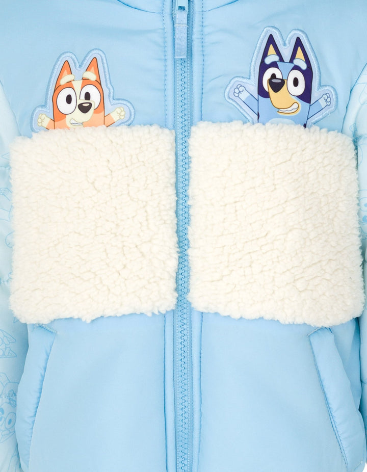 Bluey Girls' Hooded Zip-Up Puffer Jacket Bingo Ice Blue