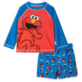 Sesame Street 2-Piece Swimwear Rash Guard and Swim Trunks Set Elmo Red Blue