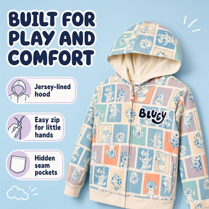 Bluey Fleece Zip-Up Hoodie Pastel Multi