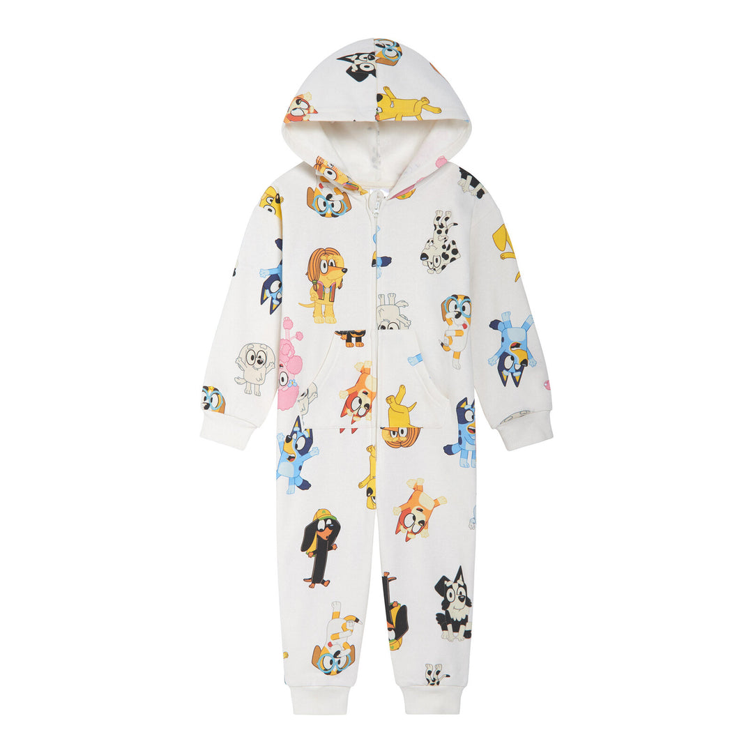 Bluey Girls' Loungewear Fleece Hooded One Piece Friends Cream