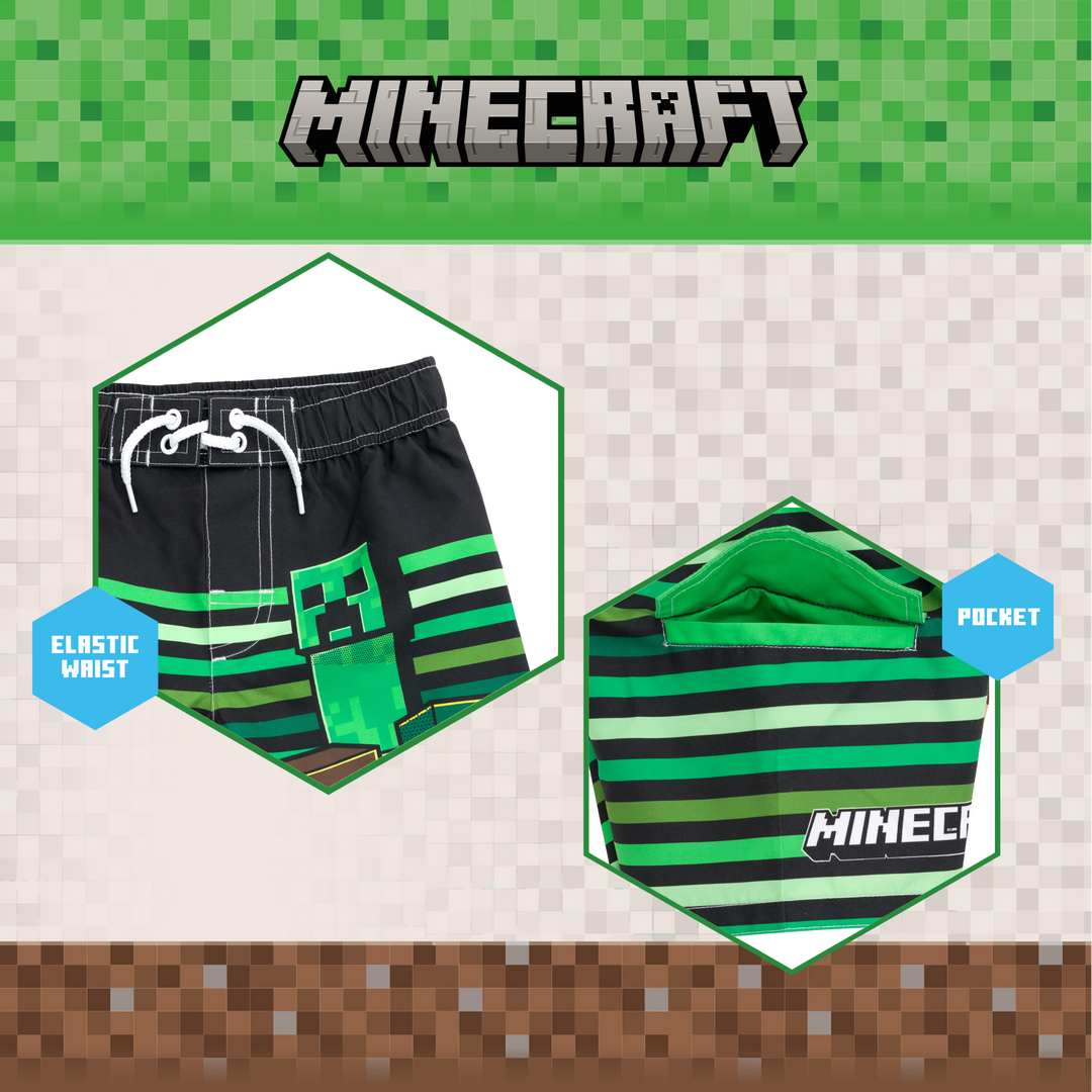 Minecraft Boys' Swimwear Swim Trunks Green Black