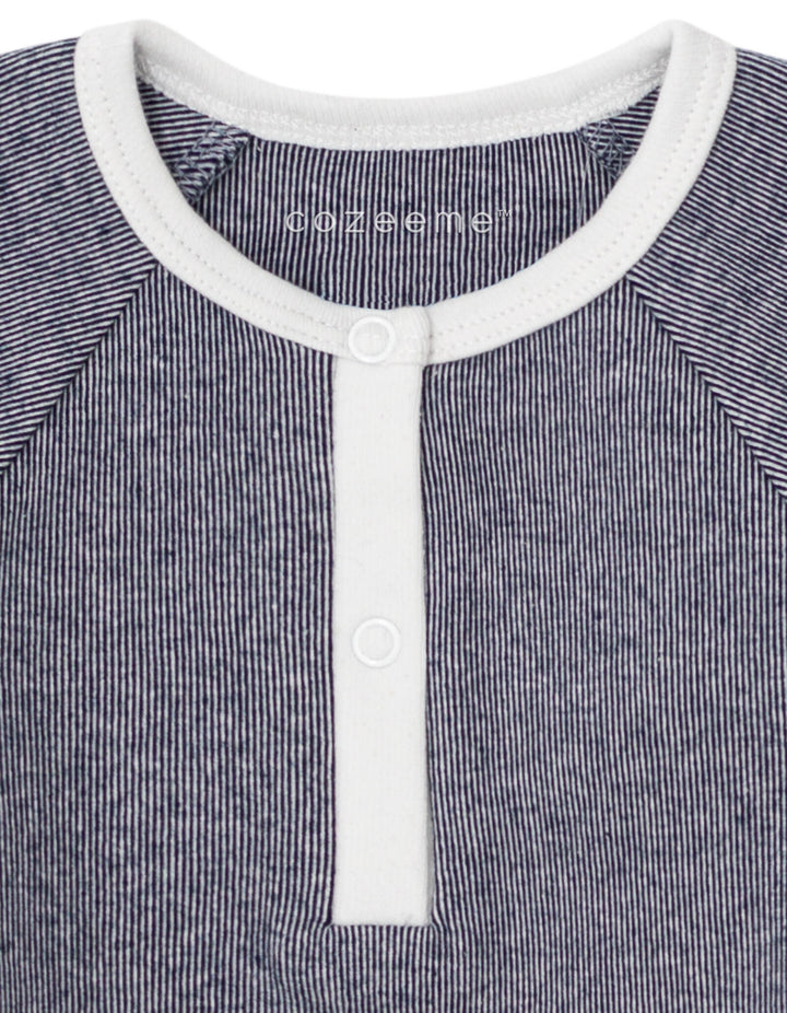 Cozeeme Baby Boy or Girl Footed Sleep N Play Navy White Stripe