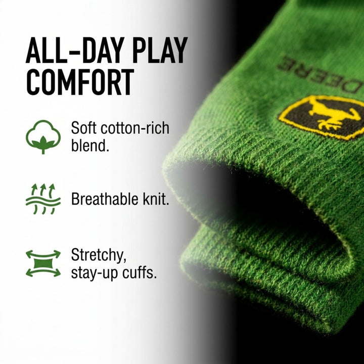John Deere Boys' Non-Slip Grip 7-Pack Crew Socks Green Black Camo Multi