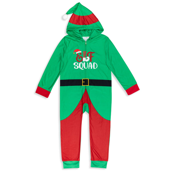 Dreamwave Elf Boys' Fleece Hooded One Piece Pajamas Green Red