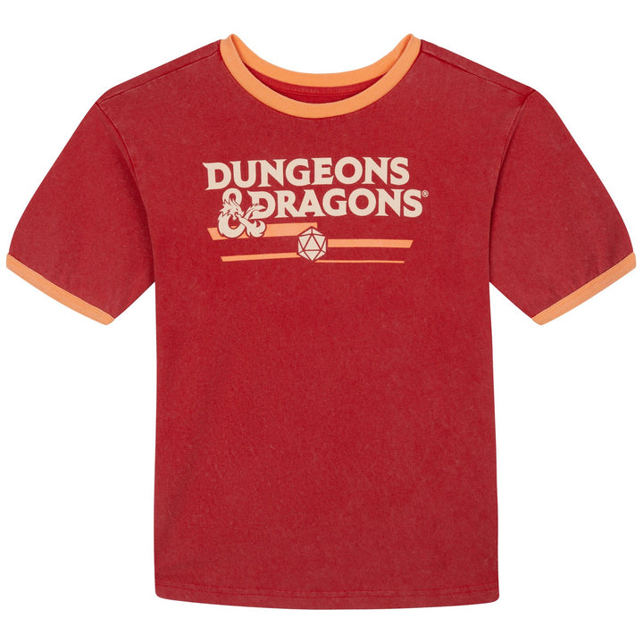 Dungeons & Dragons Graphic Logo Ringer T-Shirt Textured Red Coral