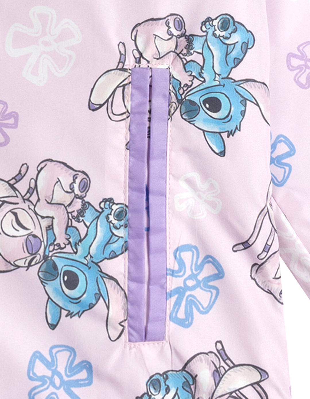 Lilo & Stitch Girls' Hooded Zip-Up Rain Jacket Pink And Angel