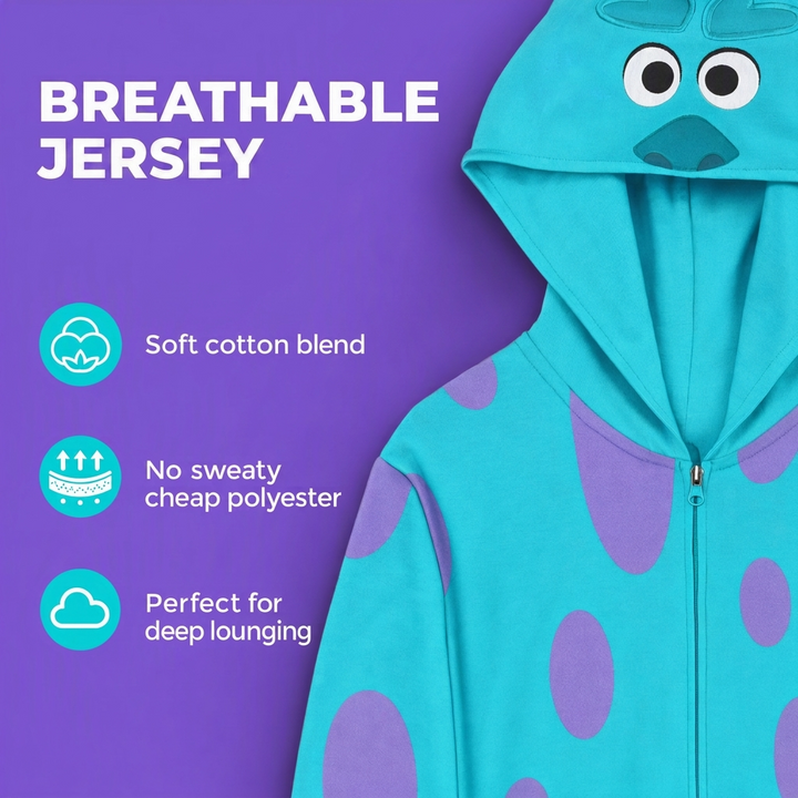 Monsters Inc. Sulley Men's Cosplay Hooded One Piece Teal Blue