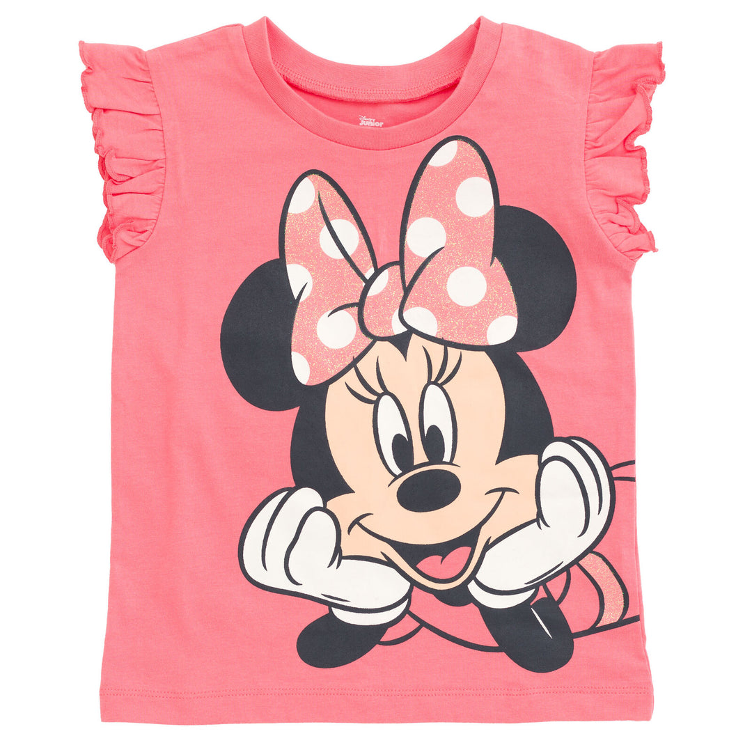 Disney Minnie Mouse Girls' Graphic T-Shirt and Chambray Shorts Set Pink Stripe