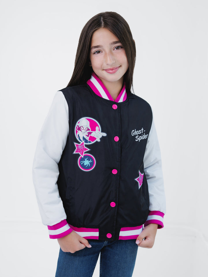 Marvel Spider-Verse Spider-Gwen Girls' Cosplay Bomber Jacket Black Ghost