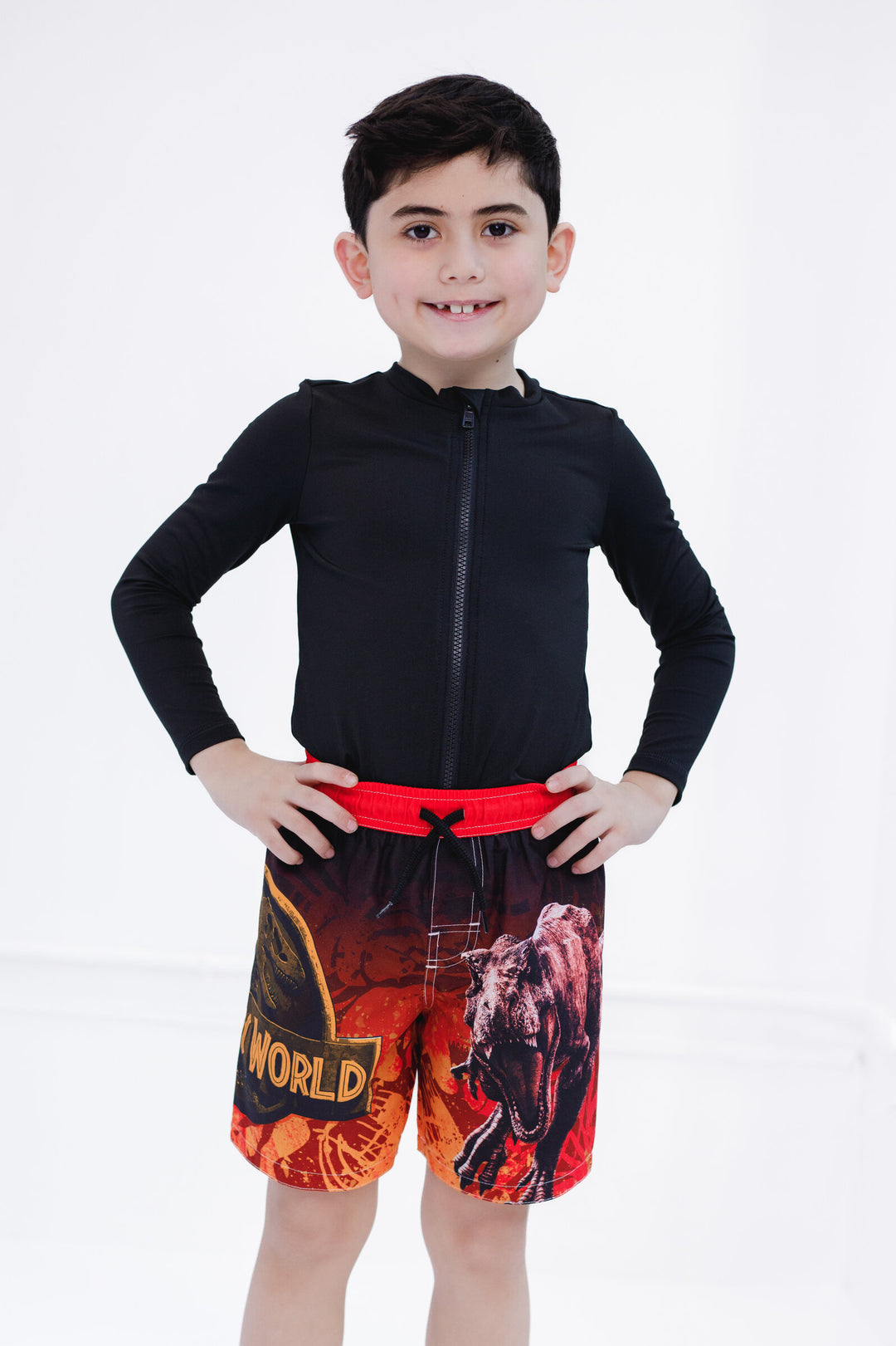 Jurassic World Jurassic Park T-Rex Little Boys' Quick Dry Swim Trunks Black Red
